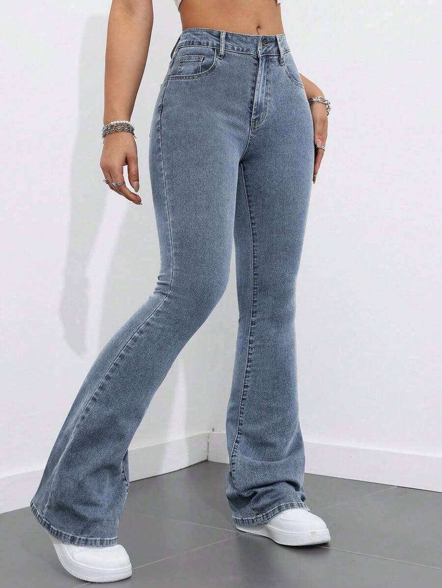 Flexra Women Flared Pocket Casual All-Match Denim Flared Jeans Y2k Bootcut Jeans
