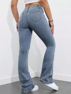 Flexra Women Flared Pocket Casual All-Match Denim Flared Jeans Y2k Bootcut Jeans