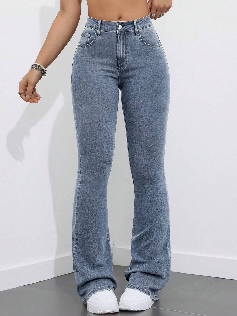 Flexra Women Flared Pocket Casual All-Match Denim Flared Jeans Y2k Bootcut Jeans