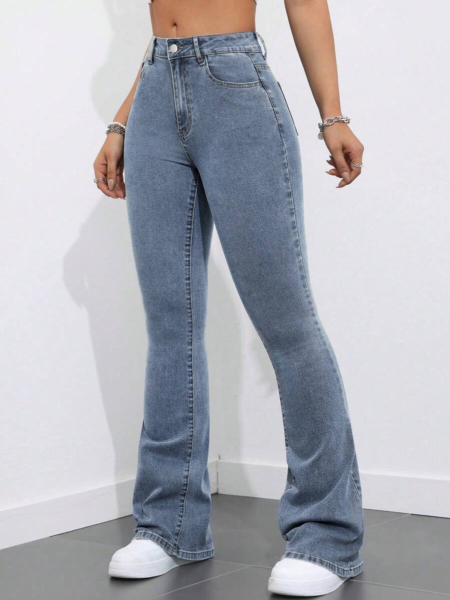 Flexra Women Flared Pocket Casual All-Match Denim Flared Jeans Y2k Bootcut Jeans