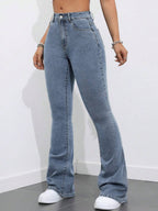 Flexra Women Flared Pocket Casual All-Match Denim Flared Jeans Y2k Bootcut Jeans