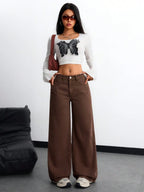 SHEIN ICON Women's Loose Fit Wide Leg Pockets Casual Versatile Jeans Pants
