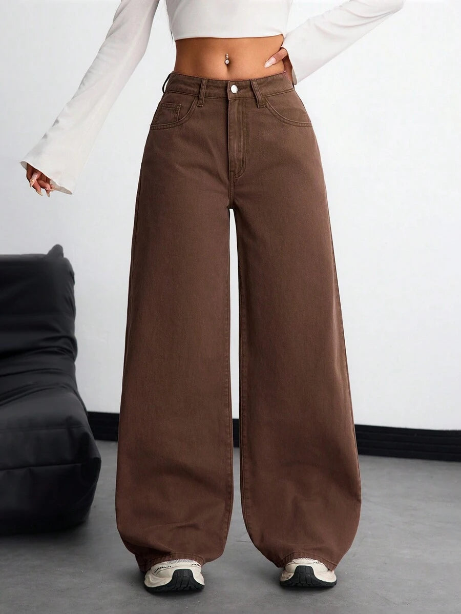 SHEIN ICON Women's Loose Fit Wide Leg Pockets Casual Versatile Jeans Pants