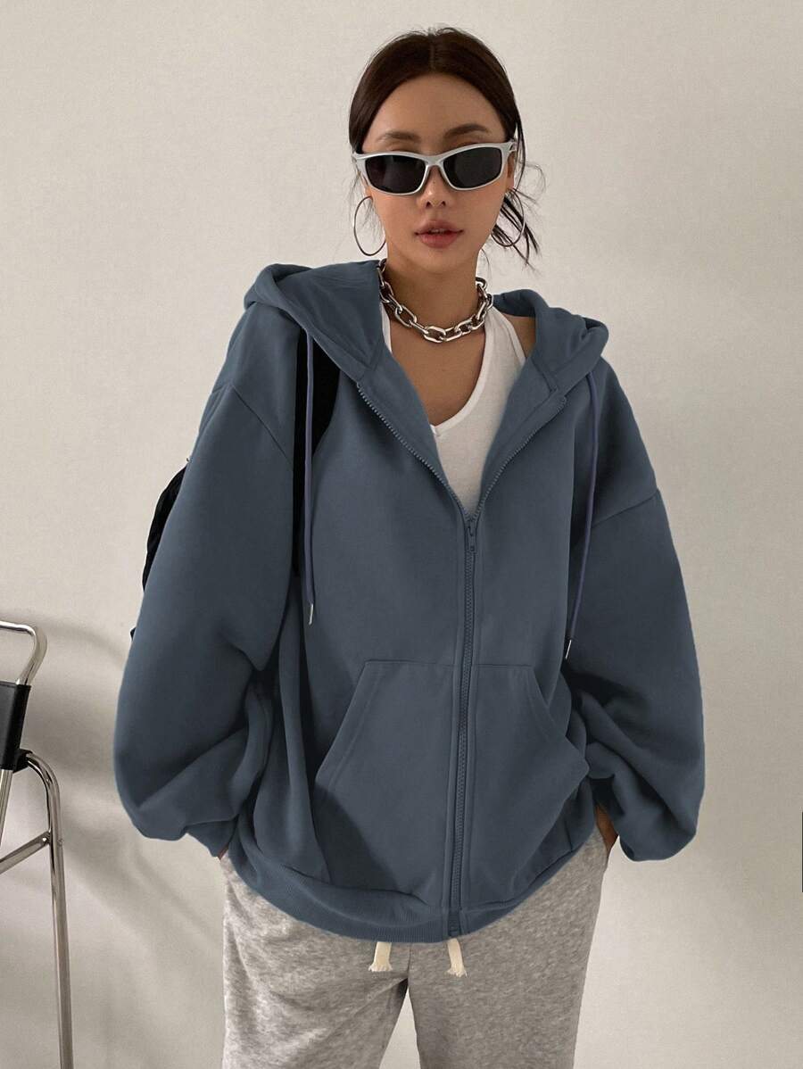 DAZY Women's Zipper Front Hoodie With Drawstring Closure,Long Sleeve Tops,Fall Clothes Sweatshirt Jacket