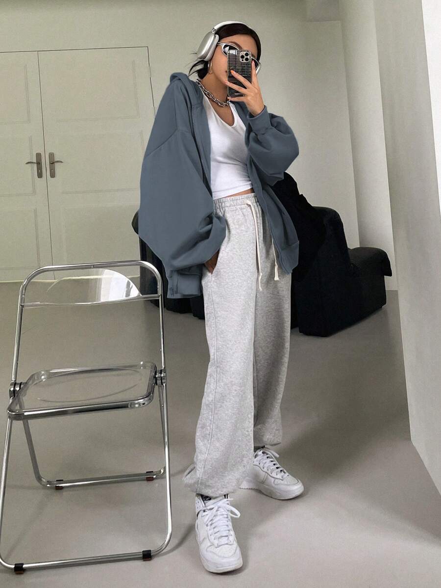 DAZY Women's Zipper Front Hoodie With Drawstring Closure,Long Sleeve Tops,Fall Clothes Sweatshirt Jacket