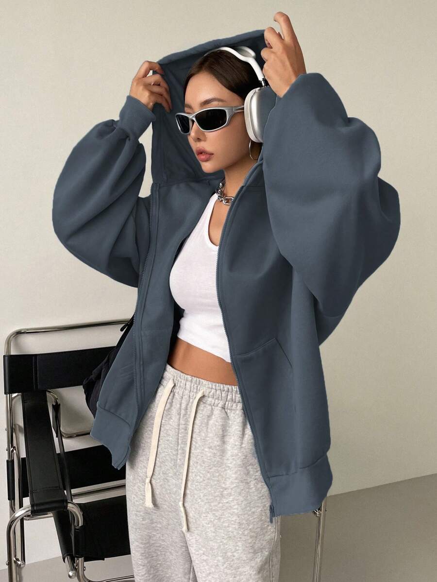 DAZY Women's Zipper Front Hoodie With Drawstring Closure,Long Sleeve Tops,Fall Clothes Sweatshirt Jacket