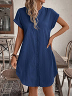 EMERY ROSE Solid Notched Button Front Batwing Sleeve Shirt Dress,Summer Dresses For Women