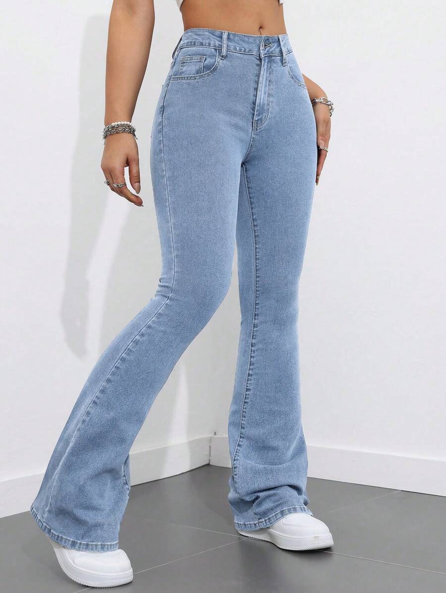 Flexra Women Flared Pocket Casual All-Match Denim Flared Jeans Y2k Bootcut Jeans