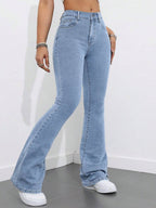 Flexra Women Flared Pocket Casual All-Match Denim Flared Jeans Y2k Bootcut Jeans