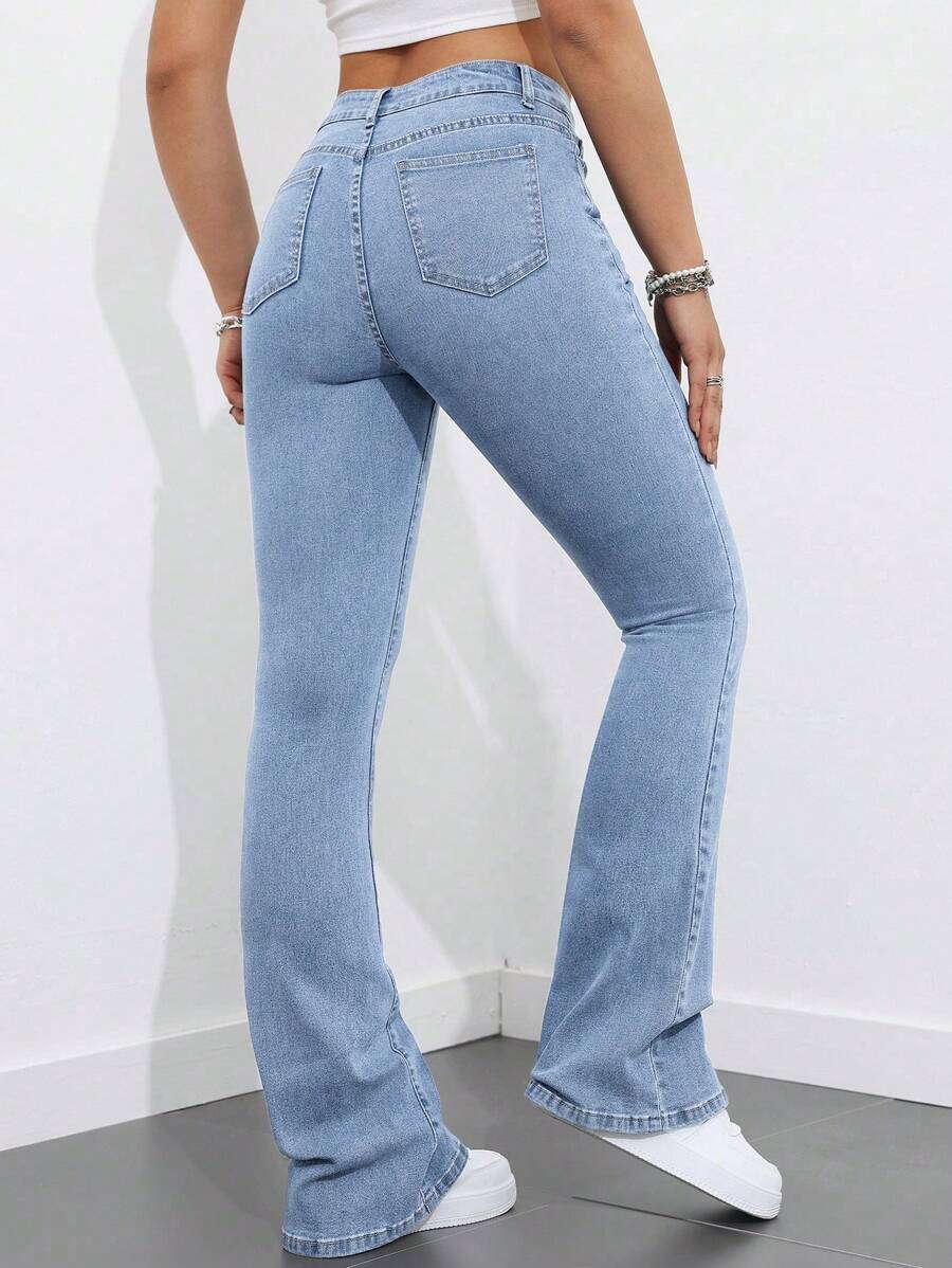 Flexra Women Flared Pocket Casual All-Match Denim Flared Jeans Y2k Bootcut Jeans