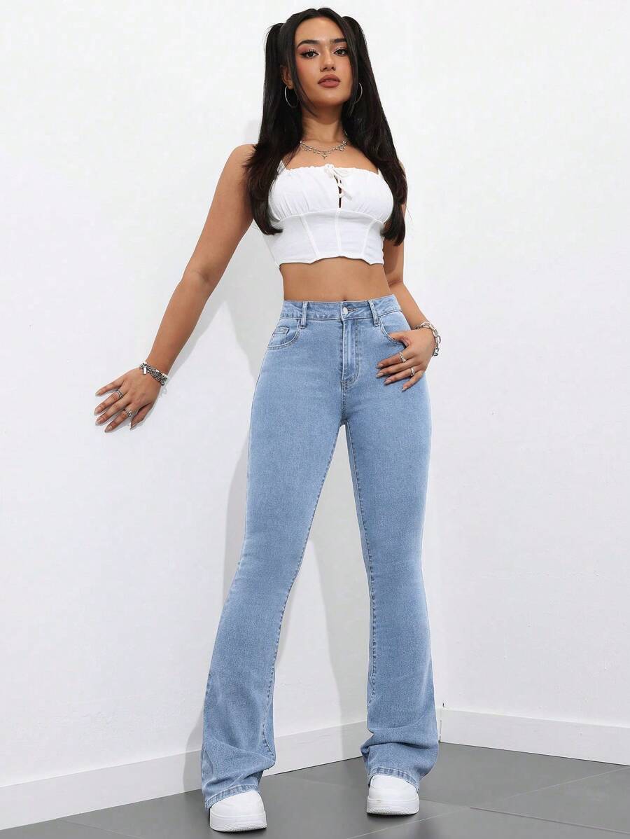 Flexra Women Flared Pocket Casual All-Match Denim Flared Jeans Y2k Bootcut Jeans