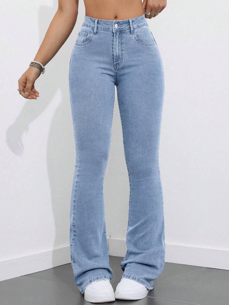 Flexra Women Flared Pocket Casual All-Match Denim Flared Jeans Y2k Bootcut Jeans