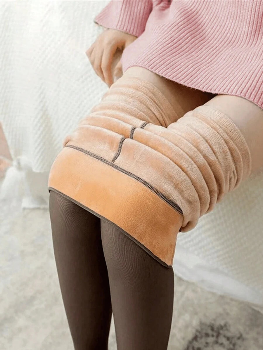 1pc Women's Sexy Semi-Sheer Tights, Thick Warm Lining, High Waist Elastic Skinny Pants, 220g, Comfortable