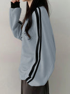 DAZY Women's Contrast Color Block Striped Long Sleeve Casual Letter Print Sweatshirt, Collegiate Style,Long Sleeve Tops,Fall Clothes