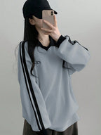 DAZY Women's Contrast Color Block Striped Long Sleeve Casual Letter Print Sweatshirt, Collegiate Style,Long Sleeve Tops,Fall Clothes