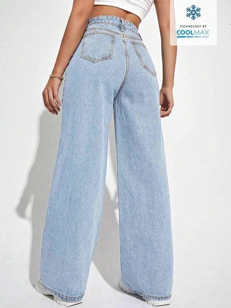 SHEIN ICON Casual Relaxed-Fit High-Waist Straight Leg Denim Jeans