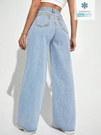 SHEIN ICON Casual Relaxed-Fit High-Waist Straight Leg Denim Jeans