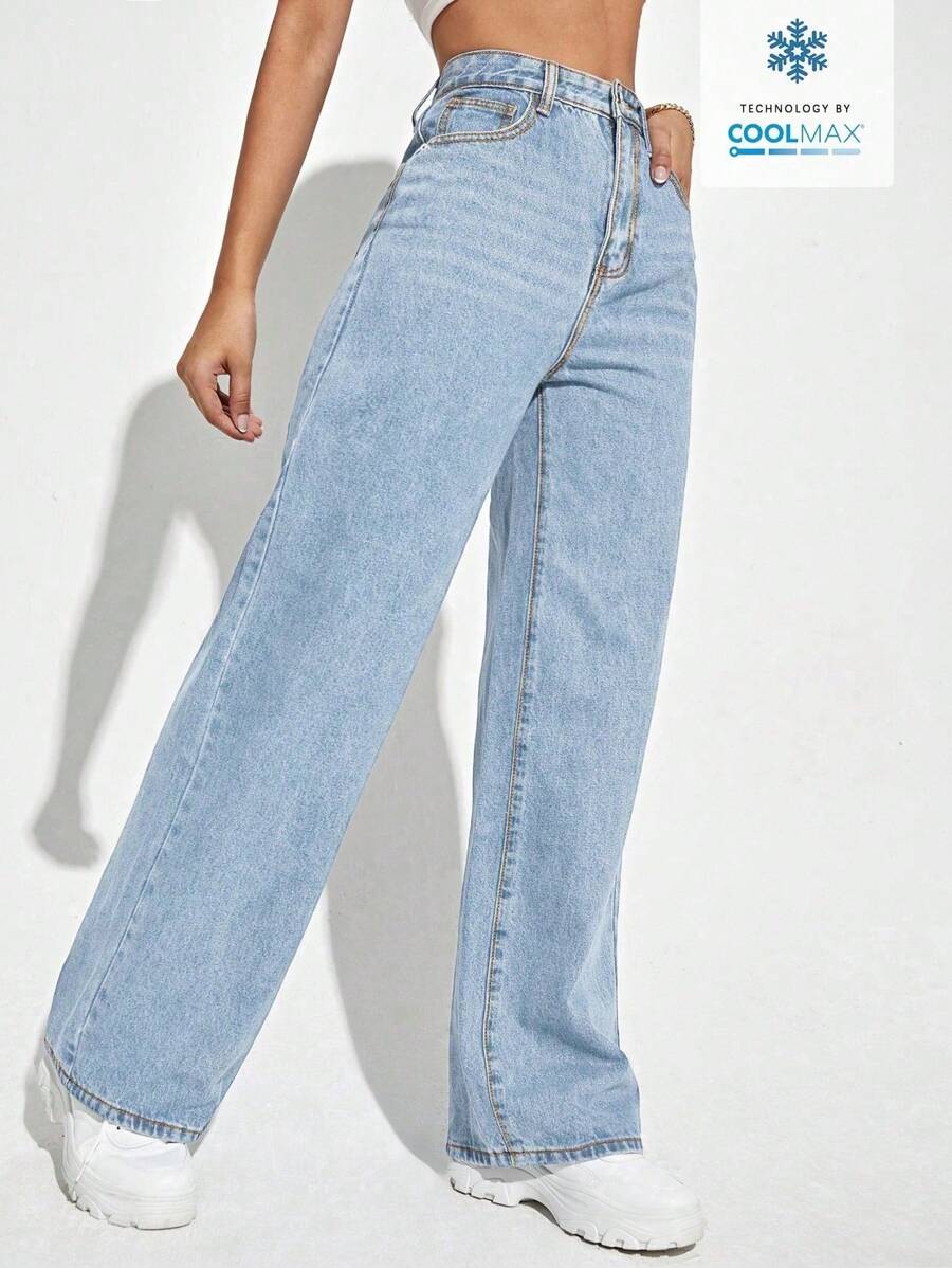 SHEIN ICON Casual Relaxed-Fit High-Waist Straight Leg Denim Jeans