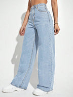 SHEIN ICON Casual Relaxed-Fit High-Waist Straight Leg Denim Jeans