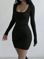 DAZY Women Long Sleeve Square Neck Casual Dress For Spring,Fall Dress