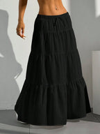 MainGRL Women Solid Color High Waist Tie Ruffled Hem Maxi Skirt