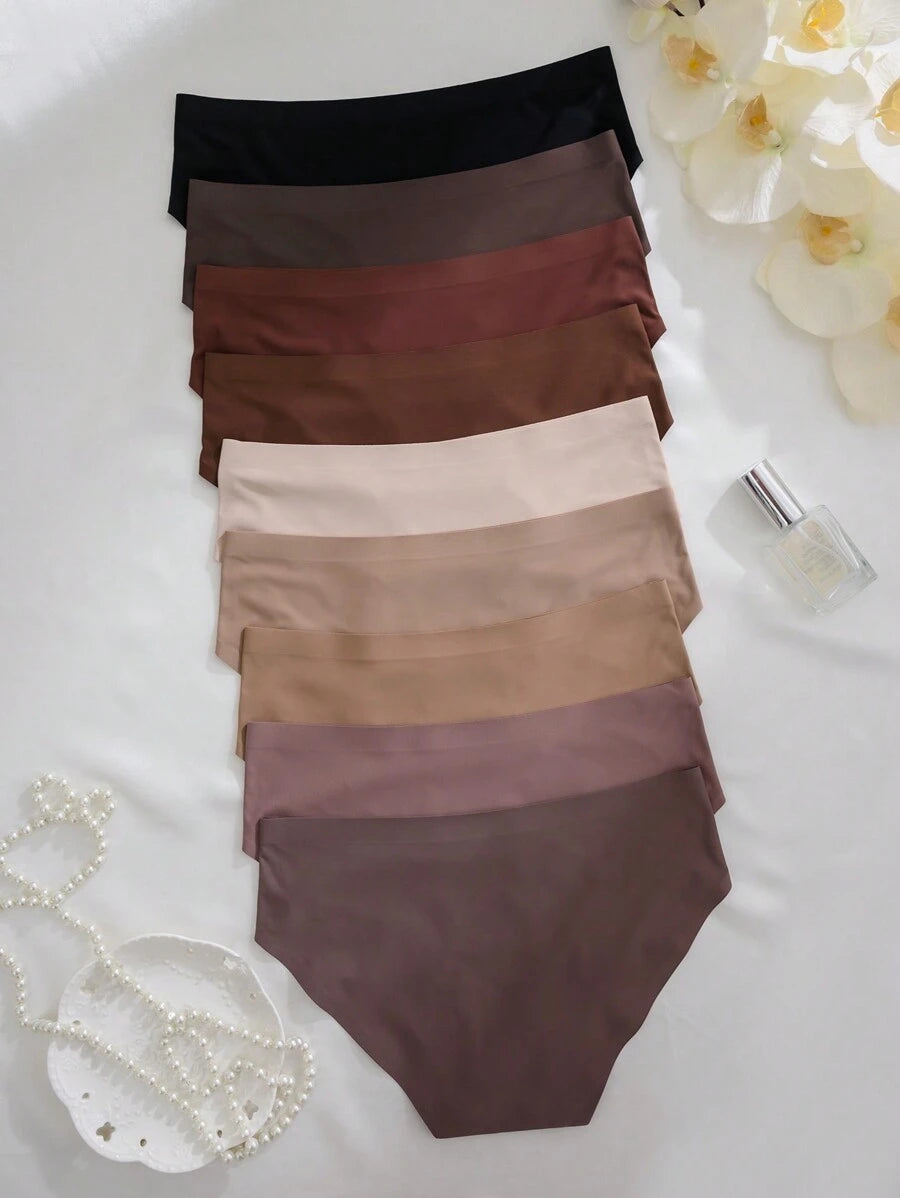 9pcs/Set Women Plain Minimalist Style Triangle Briefs, Casual Everyday Underwear