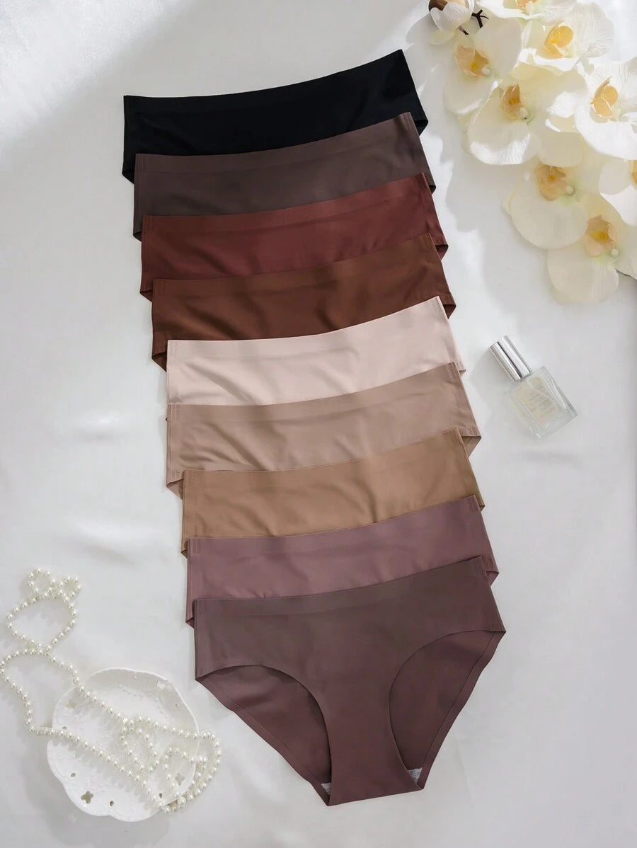9pcs/Set Women Plain Minimalist Style Triangle Briefs, Casual Everyday Underwear