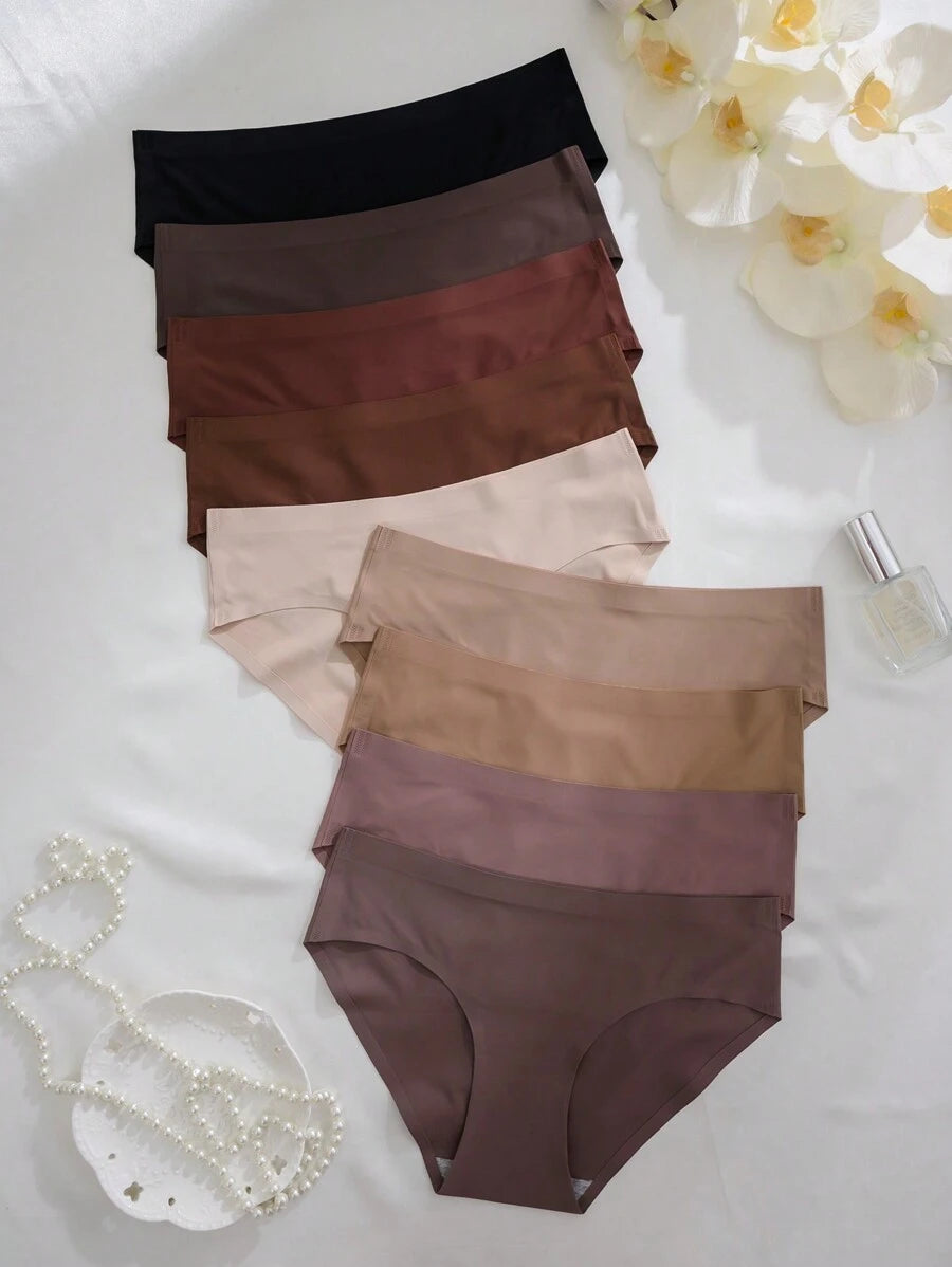 9pcs/Set Women Plain Minimalist Style Triangle Briefs, Casual Everyday Underwear