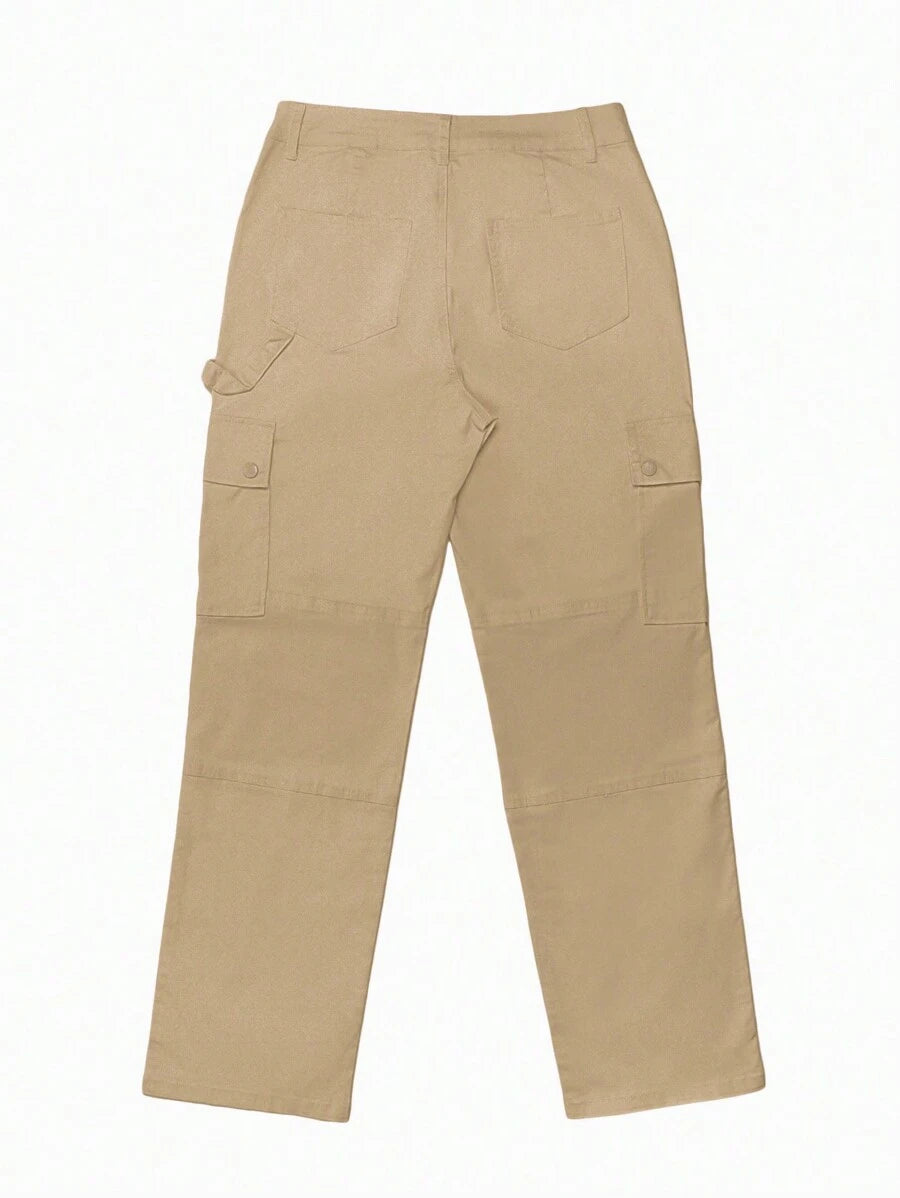 GILIPUR New Solid Color Women's Cargo Wide-Leg Pants, Elastic Waist Design, Multiple Pockets, Casual Style, Y2K Style, Elegant And Fashionable, Suitable Streetwear, 2000s Style, Autumn And Winter Outfits, Retro Clothing Style Perfect For New Year Winter And Thanksgiving