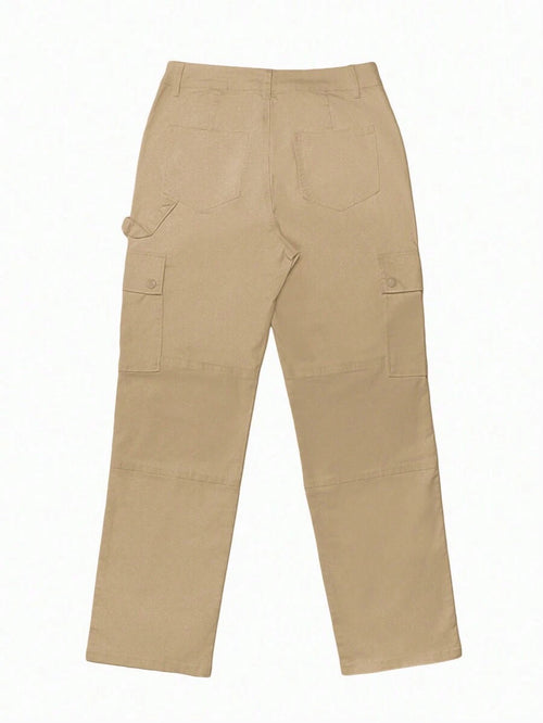 GILIPUR New Solid Color Women's Cargo Wide-Leg Pants, Elastic Waist Design, Multiple Pockets, Casual Style, Y2K Style, Elegant And Fashionable, Suitable Streetwear, 2000s Style, Autumn And Winter Outfits, Retro Clothing Style Perfect For New Year Winter And Thanksgiving