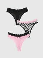 ROMWE J-Fashion 3pcs Y2K Harajuku Leopard Print Mesh & Lace Trim Women Narrow Band Brief Panty Set