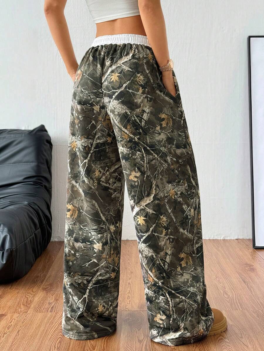 SHEIN Tall CURVE Plus Size Women's Spring/Summer Fashion Hip-Hop Sportswear Wide Leg Fold Waistband Pants Valentine's Day