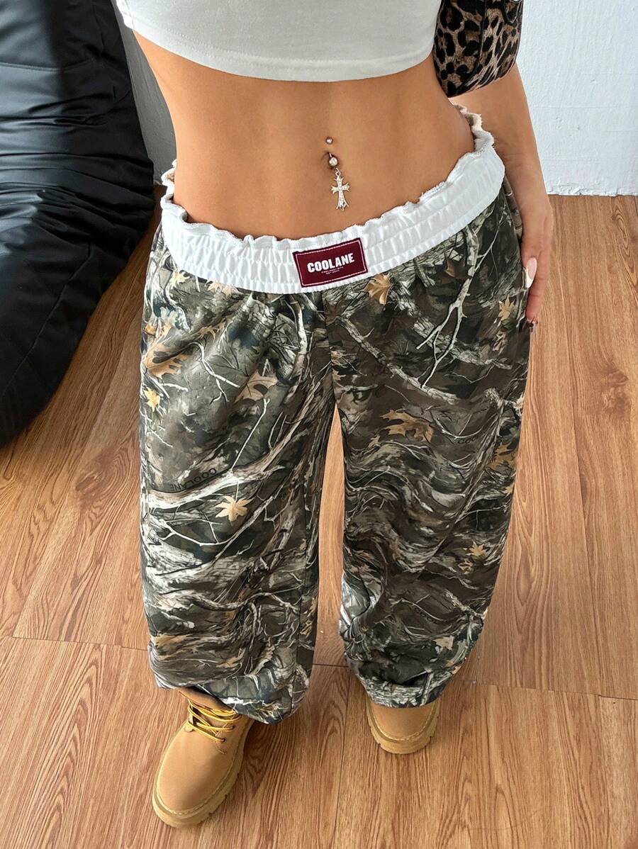 SHEIN Tall CURVE Plus Size Women's Spring/Summer Fashion Hip-Hop Sportswear Wide Leg Fold Waistband Pants Valentine's Day