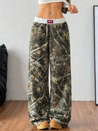 SHEIN Tall CURVE Plus Size Women's Spring/Summer Fashion Hip-Hop Sportswear Wide Leg Fold Waistband Pants Valentine's Day