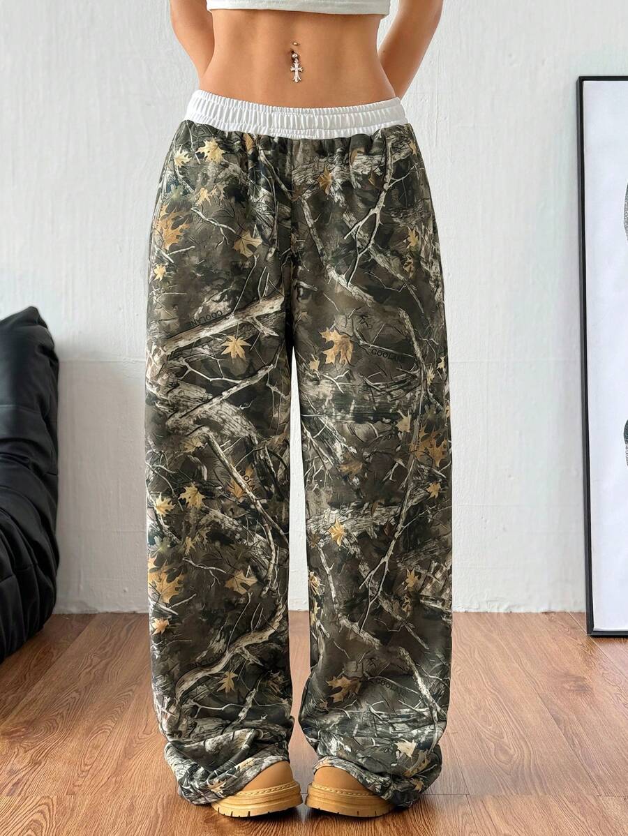 SHEIN Tall CURVE Plus Size Women's Spring/Summer Fashion Hip-Hop Sportswear Wide Leg Fold Waistband Pants Valentine's Day