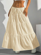 MainGRL Women Solid Color High Waist Tie Ruffled Hem Maxi Skirt