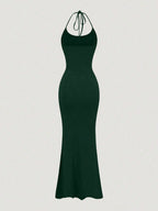 Sweetra Women Fitted Halter Mermaid Dress, Black Maxi Women Outfit