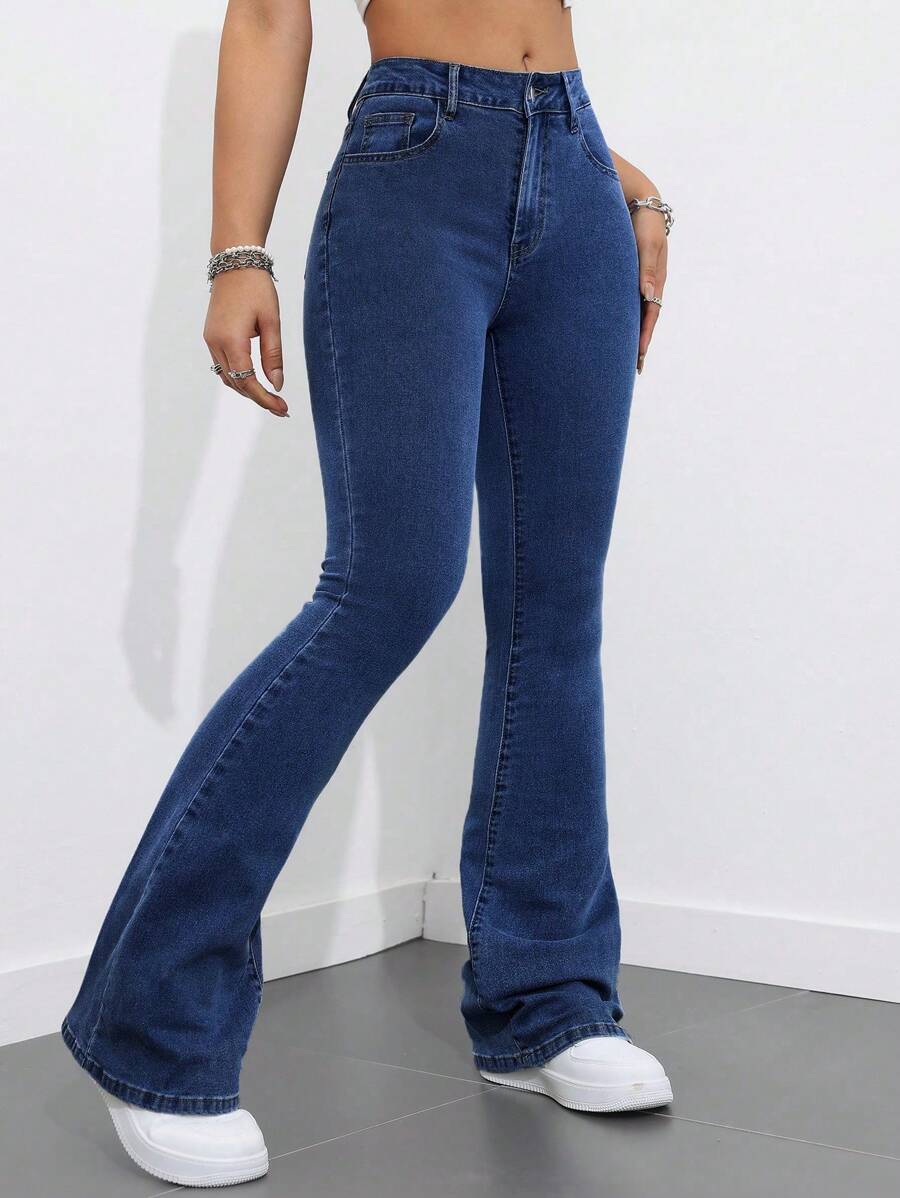 Flexra Women Flared Pocket Casual All-Match Denim Flared Jeans Y2k Bootcut Jeans