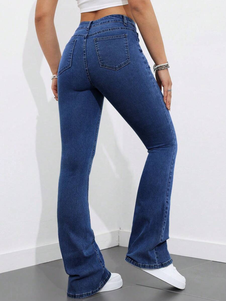 Flexra Women Flared Pocket Casual All-Match Denim Flared Jeans Y2k Bootcut Jeans