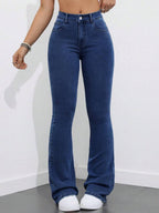 Flexra Women Flared Pocket Casual All-Match Denim Flared Jeans Y2k Bootcut Jeans