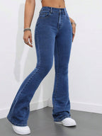 Flexra Women Flared Pocket Casual All-Match Denim Flared Jeans Y2k Bootcut Jeans