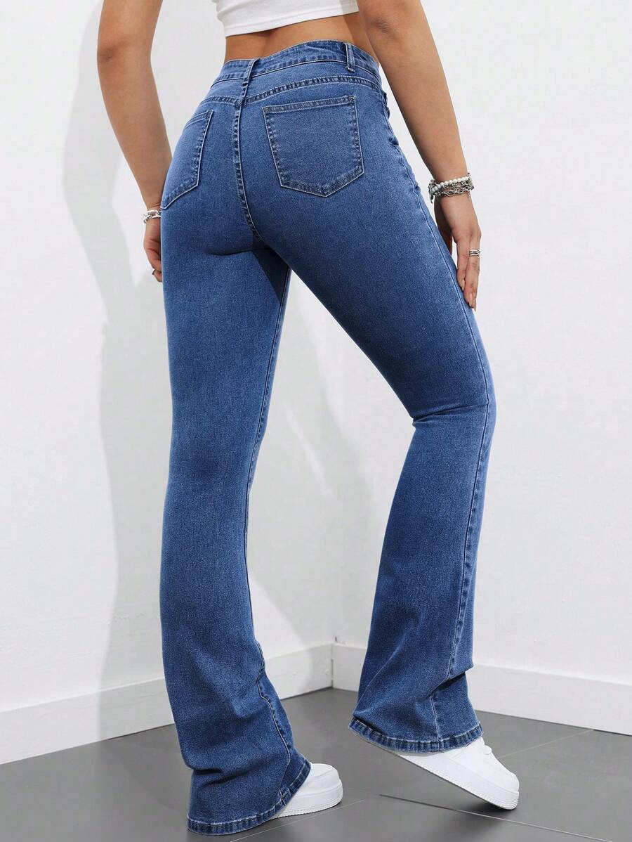 Flexra Women Flared Pocket Casual All-Match Denim Flared Jeans Y2k Bootcut Jeans