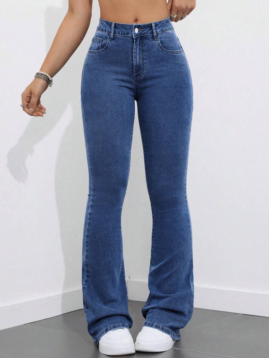 Flexra Women Flared Pocket Casual All-Match Denim Flared Jeans Y2k Bootcut Jeans