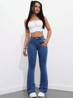 Flexra Women Flared Pocket Casual All-Match Denim Flared Jeans Y2k Bootcut Jeans