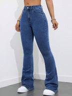 Flexra Women Flared Pocket Casual All-Match Denim Flared Jeans Y2k Bootcut Jeans