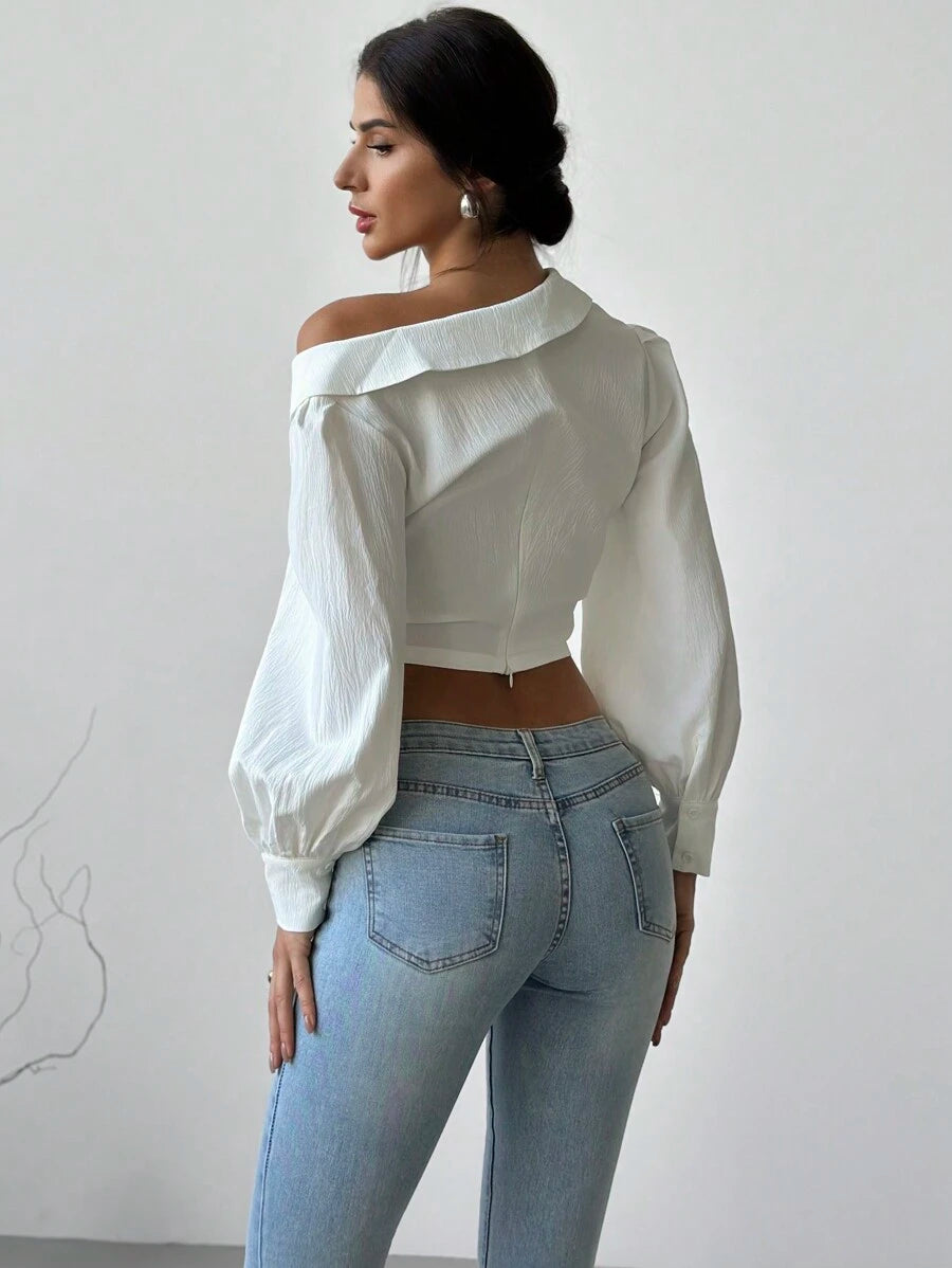 Firerie Women Casual Elegant Refined Commute Office Asymmetrical Hem Long Sleeve Blazer Collar