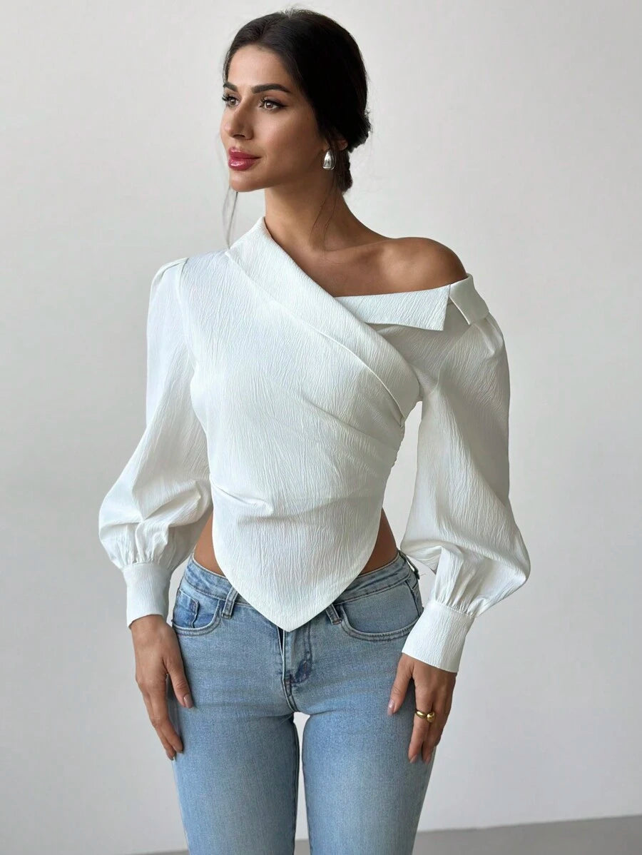 Firerie Women Casual Elegant Refined Commute Office Asymmetrical Hem Long Sleeve Blazer Collar