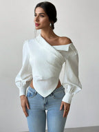 Firerie Women Casual Elegant Refined Commute Office Asymmetrical Hem Long Sleeve Blazer Collar