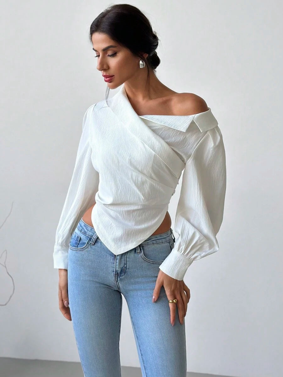 Firerie Women Casual Elegant Refined Commute Office Asymmetrical Hem Long Sleeve Blazer Collar