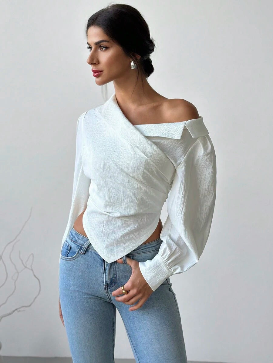 Firerie Women Casual Elegant Refined Commute Office Asymmetrical Hem Long Sleeve Blazer Collar